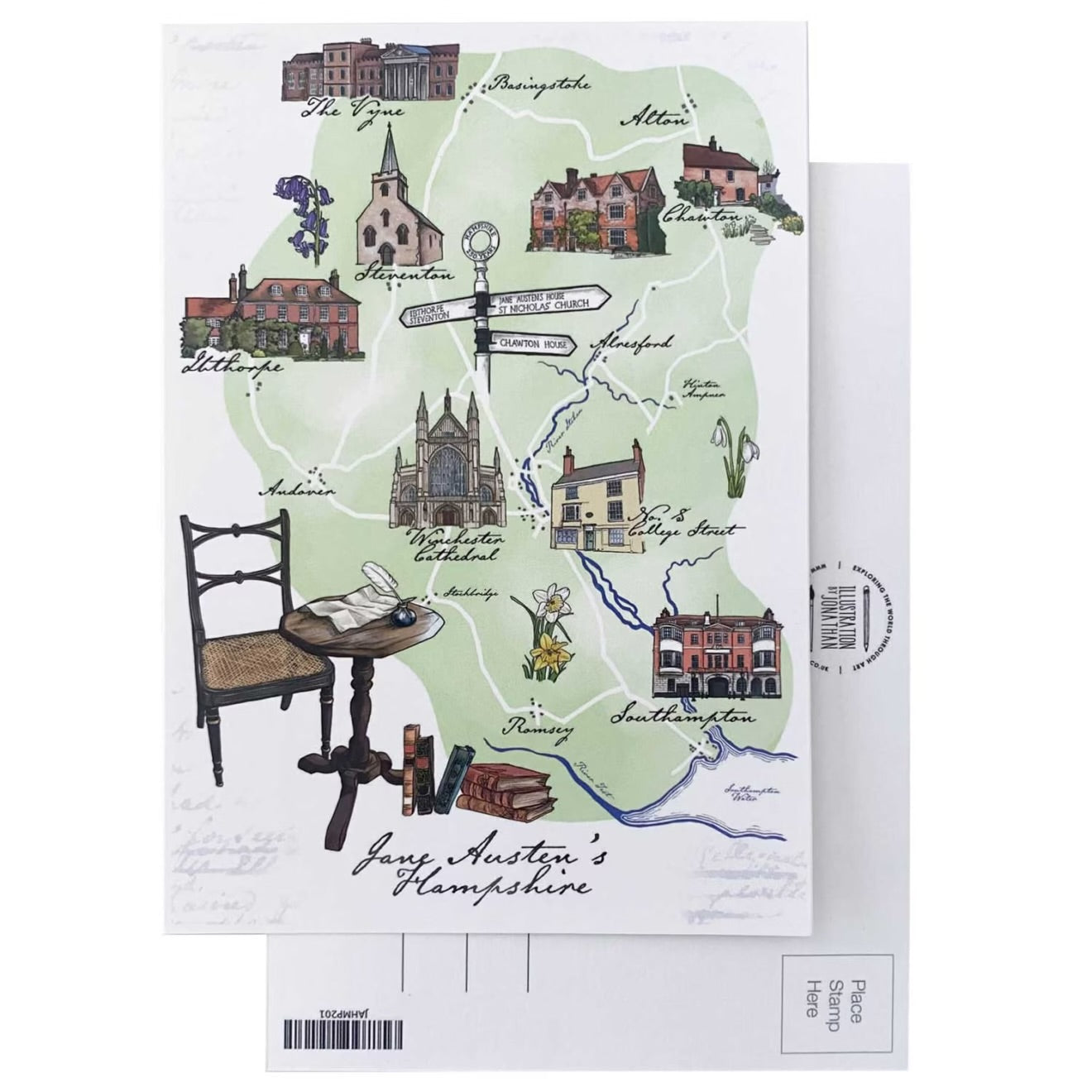 Jane Austen Hampshire Map Postcard